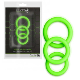 Kit anello fallico ritardante per pene 3 pcs Cock Ring Set - Glow in the Dark - Neon Green