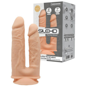 Dildo doppio in silicone realistico vaginale anale con ventosa Model 1 double penetration 19.5 cm 17.5 cm