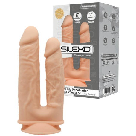 Dildo doppio in silicone realistico vaginale anale con ventosa Model 1 double penetration 19.5 cm 17.5 cm