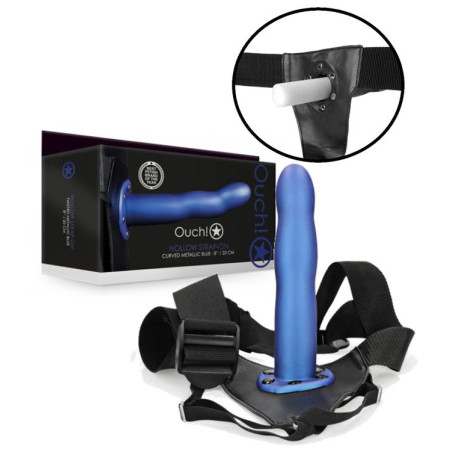 fallo anale vaginale indossabile cavo Curved Hollow Strap-on  8'' / 20 cm  Metallic Blue