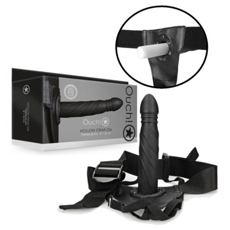 fallo indossabile dildo cavo vaginale anale Twisted Hollow Strap-on - 8'' / 20 cm - Black