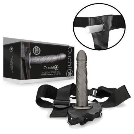 fallo cavo vaginale indossabile dildo anale Twisted Hollow Strap-on 20 cm gun metal