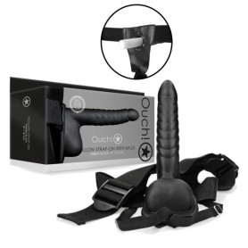 fallo vaginale cavo dildo anale indossabile Ribbed Hollow Strap-on with Balls - 8'' / 21 cm - Black