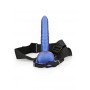 Fallo indossabile vaginale dildo cavo anale Ribbed Hollow Strap-on with Balls - 8'' / 21 cm - Met Blue