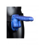 Fallo indossabile vaginale dildo cavo anale Ribbed Hollow Strap-on with Balls - 8'' / 21 cm - Met Blue