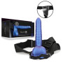 Fallo indossabile vaginale dildo cavo anale Ribbed Hollow Strap-on with Balls - 8'' / 21 cm - Met Blue