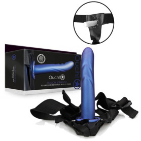 fallo cavo vaginale dildo anale indossabile Textured Curved Hollow Strap-on - 8'' / 20 cm - Met Blue