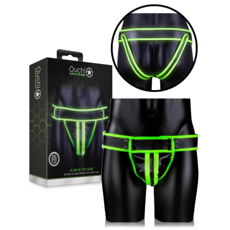 Sospensorio uomo perizoma intimo Striped Jock Strap - GitD - Neon Green/Black