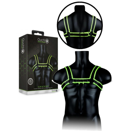 Imbragatura uomo bondage sexy pettorina sadomaso fosforescente Chest Bulldog Harness - GitD - Neon Green/Black