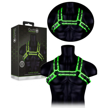 Pettorina sadomaso imbracatura bondage sexy Buckle Bulldog Harness - GitD - Neon Green/Black