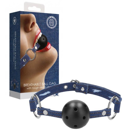 Morso sadomaso sexy Ball Gag With Roughend Denim Straps Blue