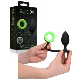 Plug anale in silicone con anello fallico Butt with Cock Ring GitD Neon Green/Black