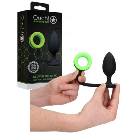 Plug anale in silicone con anello fallico Butt with Cock Ring GitD Neon Green/Black