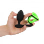 Plug anale in silicone con anello fallico Butt Plug Cock Ring & Ball Strap GitD Neon Green/Black