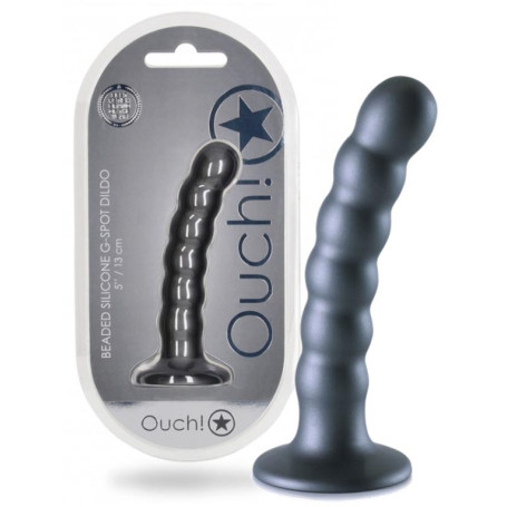 Dildo vaginale a sfere con ventosa in silicone Beaded G-Spot Dildo 13 cm Gun Metal