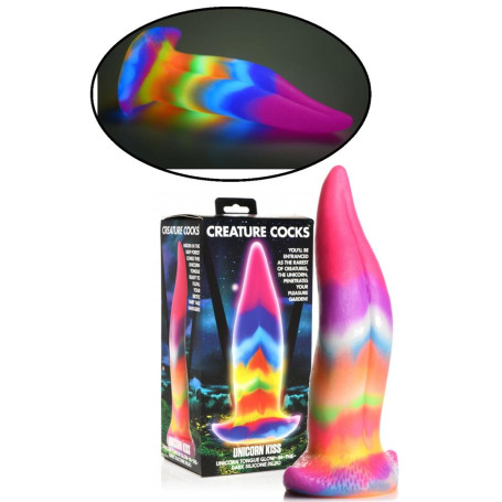 Dildo in silicone con ventosa creatura vaginale anale Unicorn Tongue Glow in the Dark Rainbow