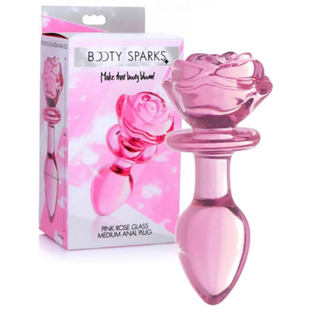 Dilatatore anale con rosa indossabile in vetro Glass Medium Anal Plug - Pink Rose