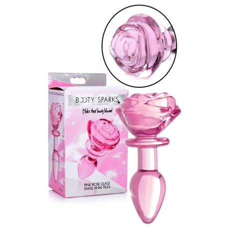 Plug anale in vetro con rosa dilatatore indossabile Glass Small Anal Plug - Pink Rose