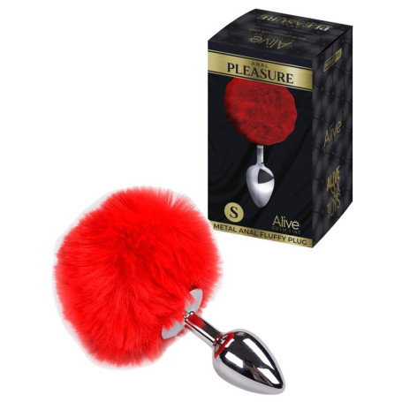 Plug anale piccolo in metallo con coda Metal Anal Fluffy Plug S red