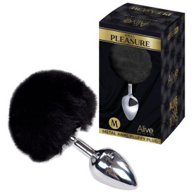 Plug anale piccolo in metallo con coda Metal Anal Fluffy Plug M black