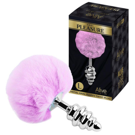 Plug anale grande in metallo con coda Metal Anal Fluffy Twist Plug L purple