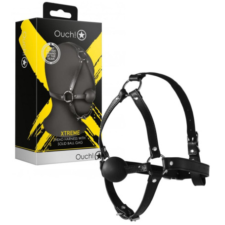 Imbracatura viso con morso sadomaso Head Harness with Solid Ball Gag Black