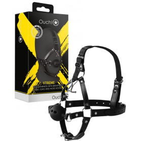 Imbracatura viso bondage con morso e gancio per naso Head Harness with Breathable Ball Gag and Nose Hooks Black