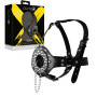 Imbracatura viso con morso tappo bondage Open Mouth Gag Head Harness with Plug Stopper Black