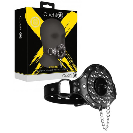 Morso con tappo sadomaso Open Mouth Gag with Plug Stopper Black