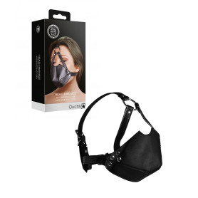 Imbracatura viso con morso Head Harness with Mouth Cover and Breath Ball Gag Black