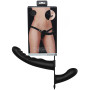 Vibratore indossabile doppio vaginale anale in silicone Dual Vibrating Silicone Ribbed Strap-On Adjustable Black