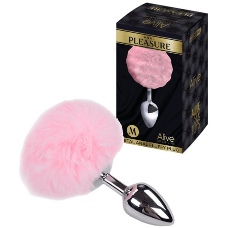 Plug anale piccolo in metallo con coda Metal Anal Fluffy Plug M pink