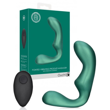 Vibratore in silicone per prostata Pointed Vibrating Prostate Massager with Remote Control Metallic Green