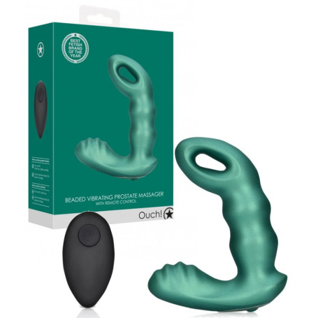 Vibratore per prostata in silicone Beaded Vibrating Prostate Massager with Remote Control Metallic Green