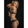 Completo intimo tanga con reggicalze reggiseno in pizzo Unlined bra set with garter black