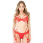 Completo intimo reggiseno in pizzo tanga con reggicalze Unlined bra set with garter red