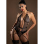 Body intimo donna tanga con reggicalze Wetlook and Fishnet Bodysuit