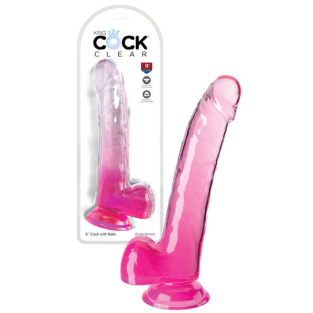 Dildo MAXI con ventosa vaginale anale realistico King Cock Clear 9 Inch Balls pink