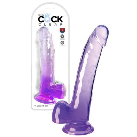 Dildo MAXI vaginale anale realistico con ventosa King Cock Clear 9 Inch Balls purple