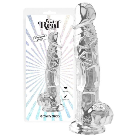 Dildo realistico maxi vaginale anale con ventosa e testicoli Clear Dildo w. Balls 8 inch