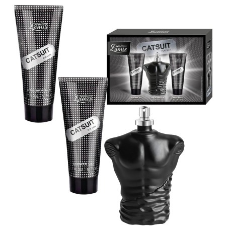 Set uomo ai feromoni profumo gel doccia e balsamo dopo barba Catsuit for Men 3pc Gift Set