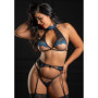 Intimo pizzo blu e nero con giarrettiera