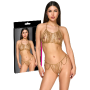 Completo intimo donna 2 pz lingerie erotica in metallo con strass gold regolabile
