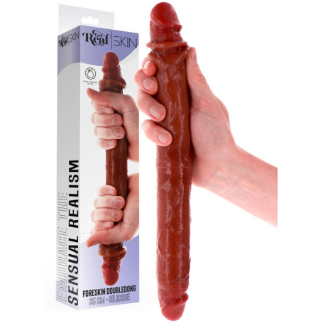 Dildo doppio realistico in silicone morbido foreskin stimolatore anale vaginale 35 cm