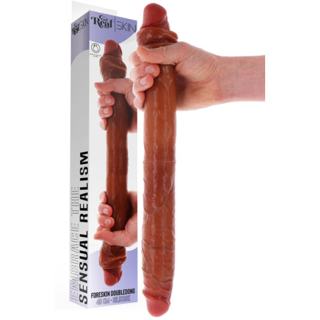 Fallo realistico doppio real skin in silicone morbido 46 cm stimolatore anale vaginale double dong