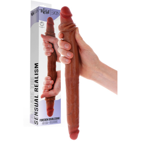 Fallo realistico doppio in silicone morbido real skin per coppie stimolatore vaginale anale 40 cm