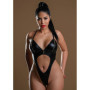 Bodysuit sexy reggiseno con zip effetto wetlook perizoma erotico donna