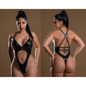 Bodysuit sexy reggiseno con zip effetto wetlook perizoma erotico donna