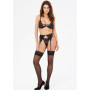 Set intimo erotico in pizzo e raso nero 3 pezzi lingerie sensuale donna