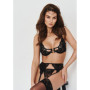 Set intimo erotico in pizzo e raso nero 3 pezzi lingerie sensuale donna